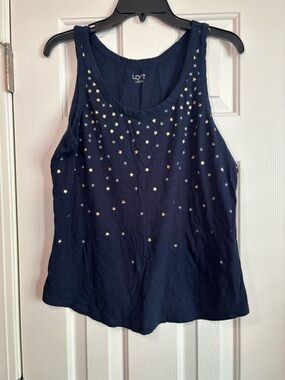 LOFT Navy Tank Top with Metallic Star Accents
